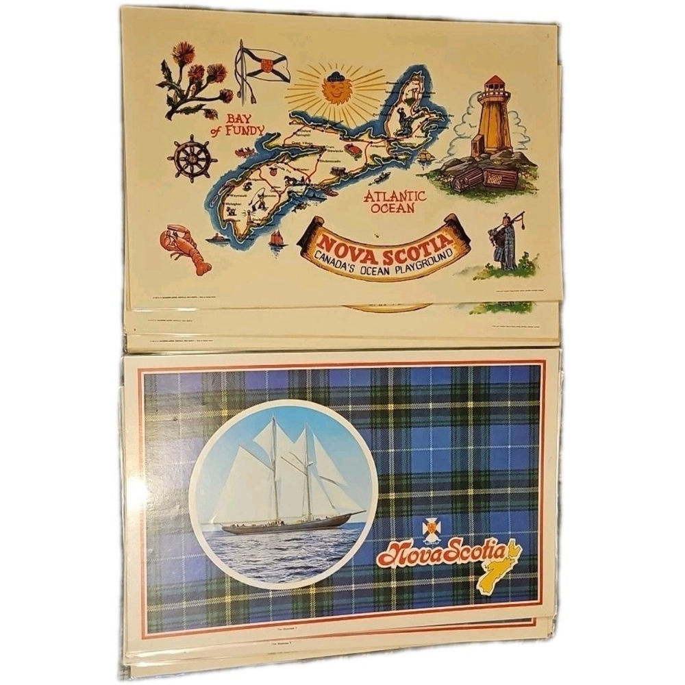 Lot Of 6 Vintage 70's 2-sided Restaurant Laminated Placemats Nova Scotia Map